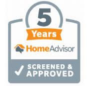 HomeAdvisor 5 Years Screened & Approved badge.