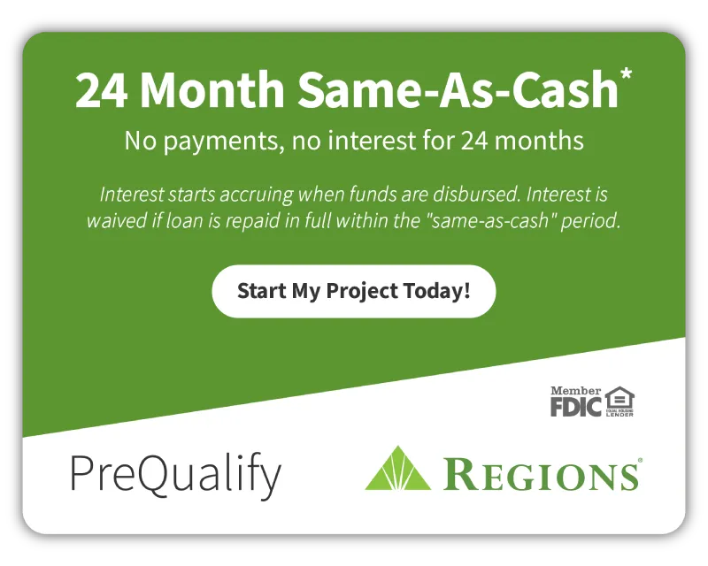 Regions Bank Pre-Qualify infographic, with the words 24 months same as cash at the top.