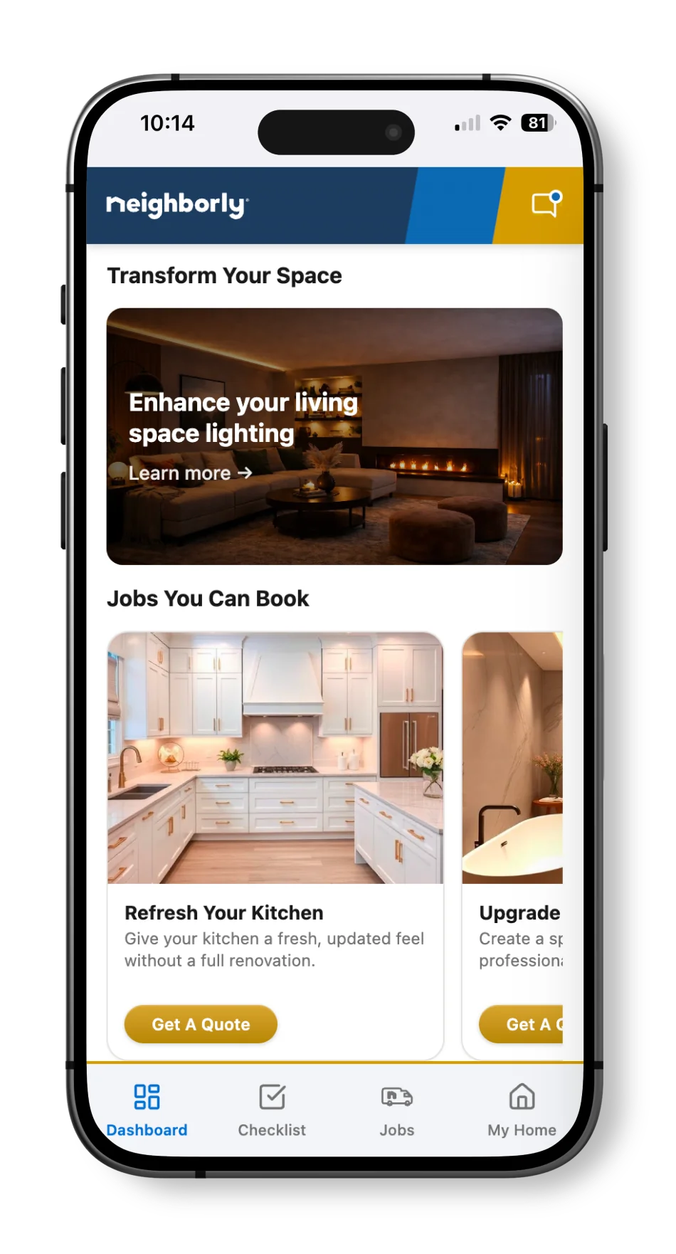 Blog posts in the Neighborly app displayed on a smartphone screen.