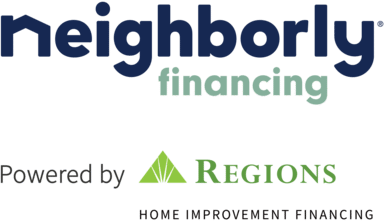 The Neighborly logo with the word Financing underneath, then the words Powered By, then the Regions bank logo.