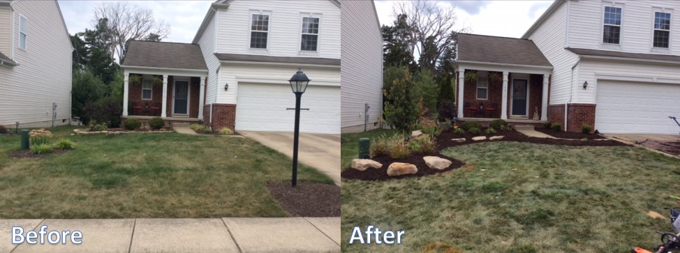 Before and after images of front of house