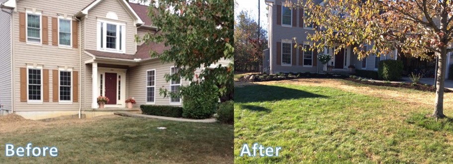 Before and after images of front of house