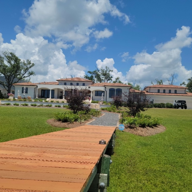 Landscaped beds next to walkway