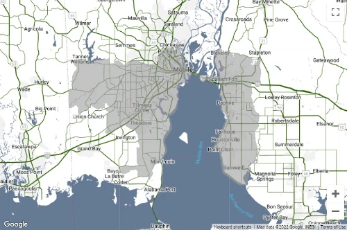 Map of Mobile, AL and surrounding areas.