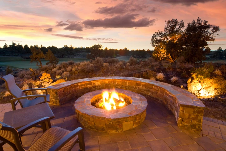 Outdoor stone firepit.