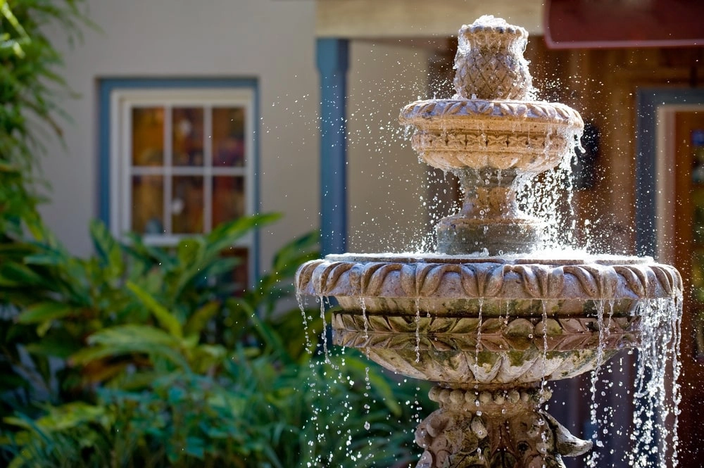 Water fountain in residential yard