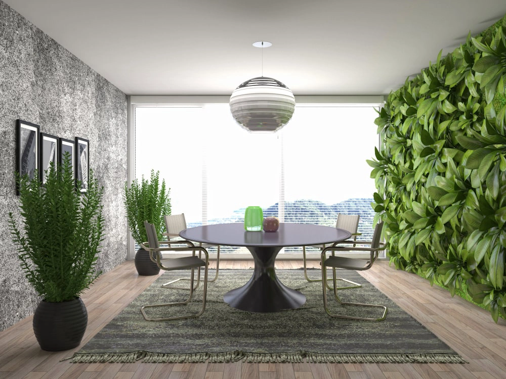 Dining room with indoor landscaping