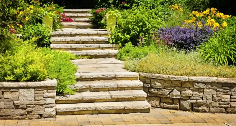 Garden bed with stone stairs.