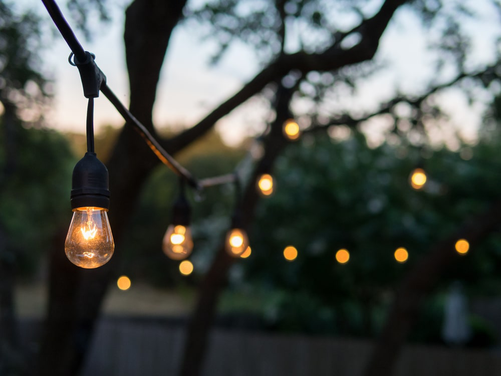 Outdoor lighting in residential backyard