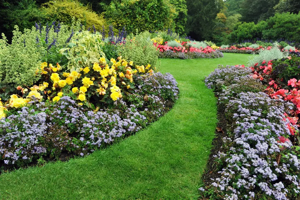 Flower beds in residential landscape