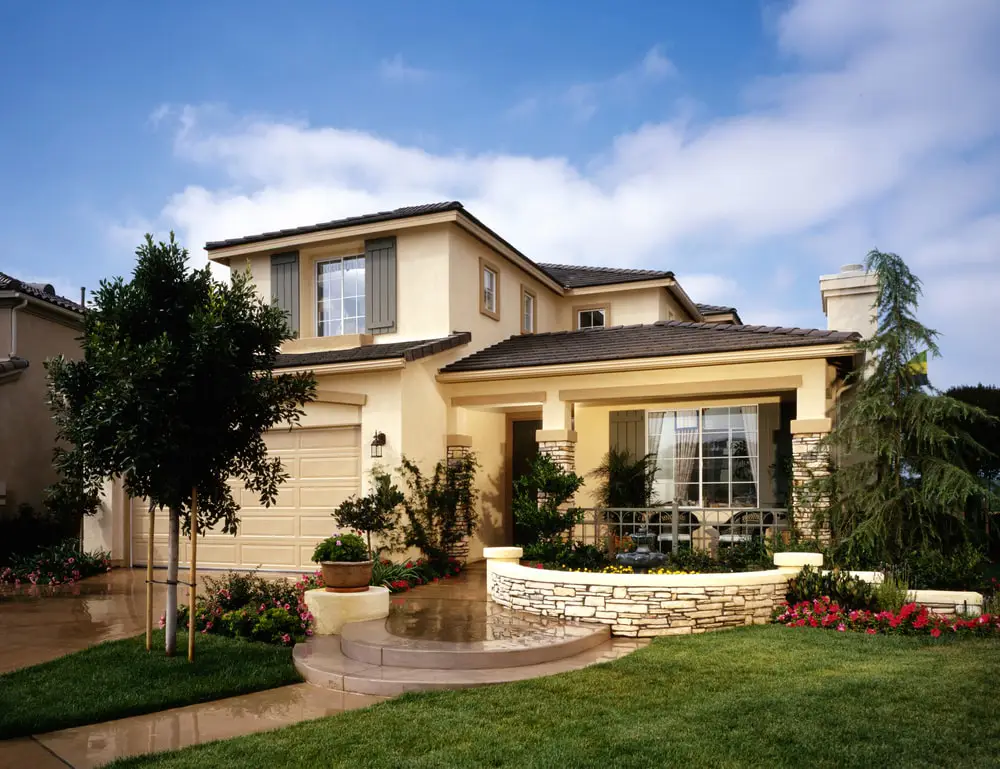 Residential front yard with landscaping