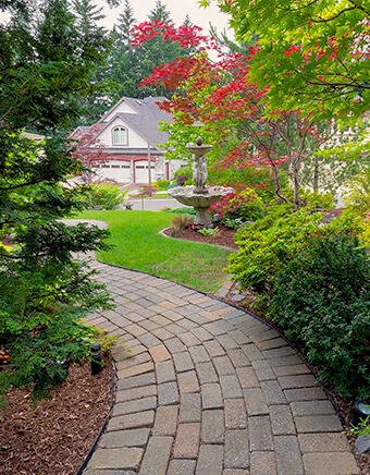 A beautiful landscape with brick pathway