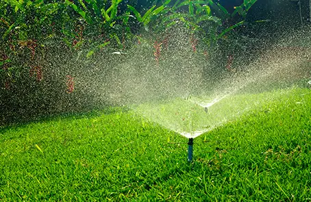 Irrigation system watering a lawn