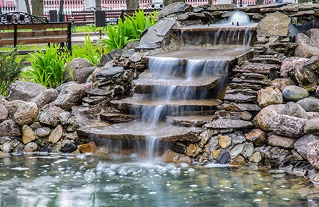 commercial landscaping waterfall fountain