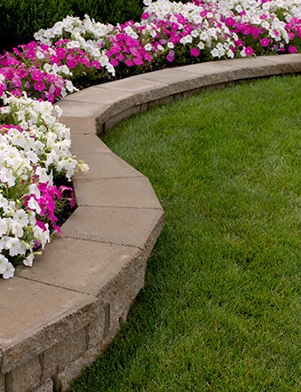flower bed curving around curb and grass